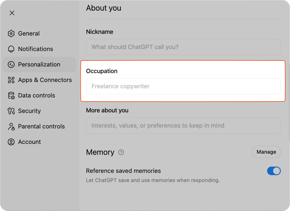 تخصيص ChatGPT لاحتياجاتك واسلوبك، مع أفضل الممارسات والأمثلة لنتائج أفضل، وهلوسة أقل 7 ChatGPT Custom instructions En Occupation